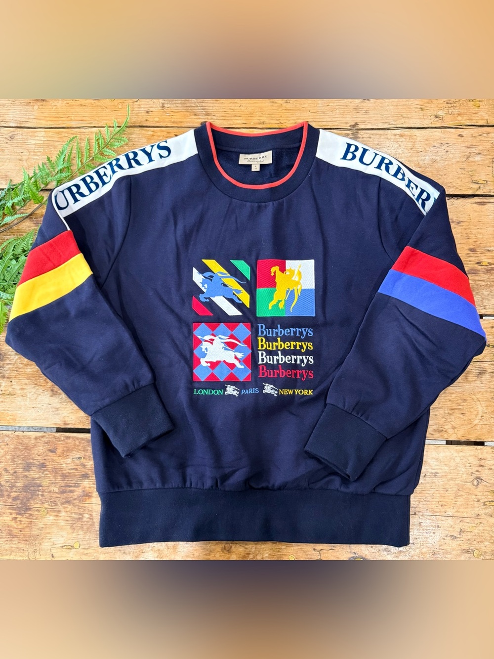 Burberry Navy Multicolor Embroidered Logo Archived Crewneck - LIKE NEW